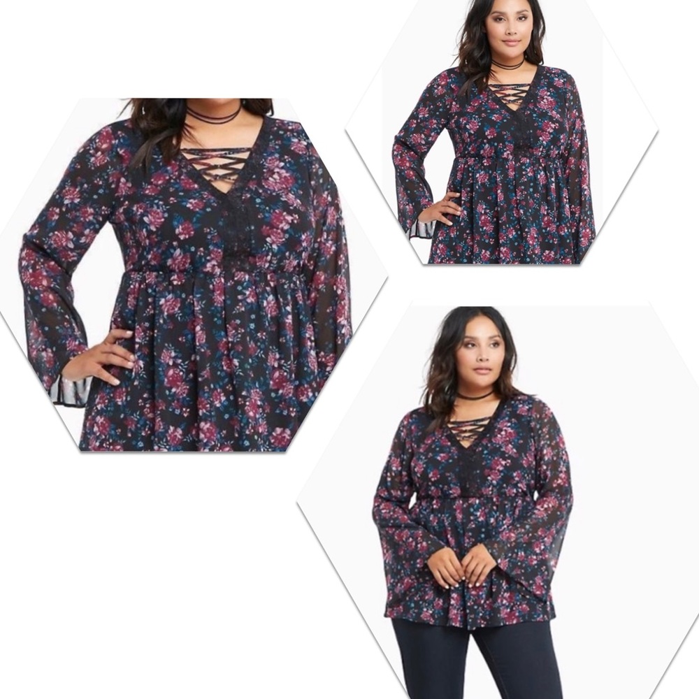 Torrid-Romantic Gothic Floral Babydoll Blouse